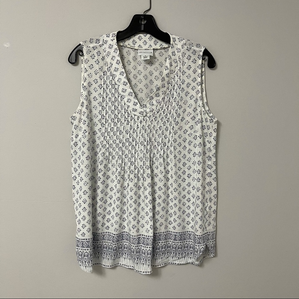 Liz Claiborne white and blue print top